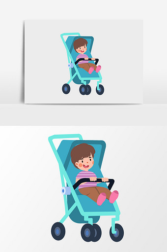 手绘推车幼儿插画元素图片