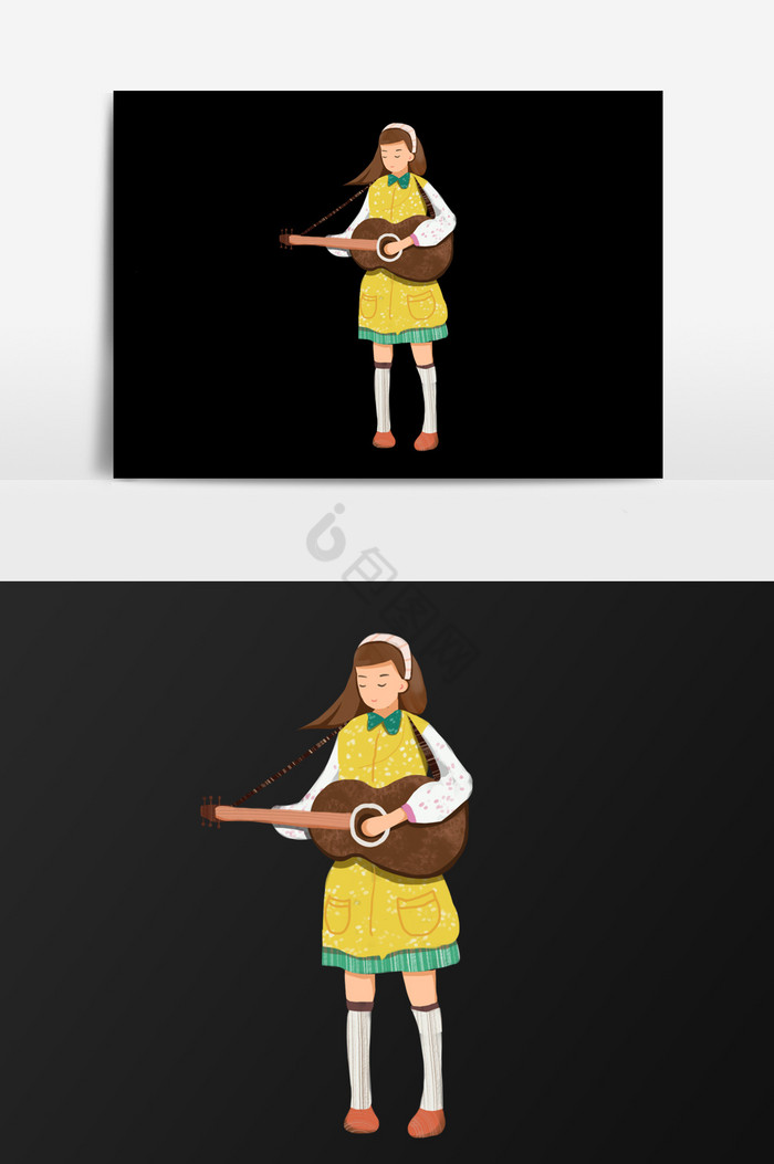 吉他女人插画图片