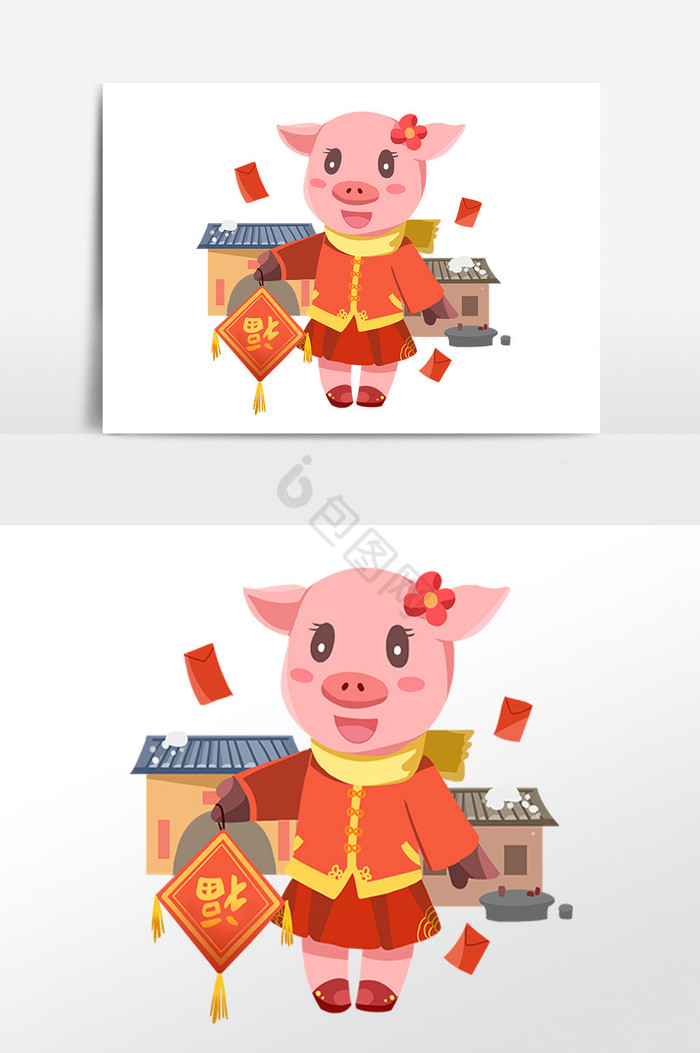 新年小猪吉祥物过新年插画图片