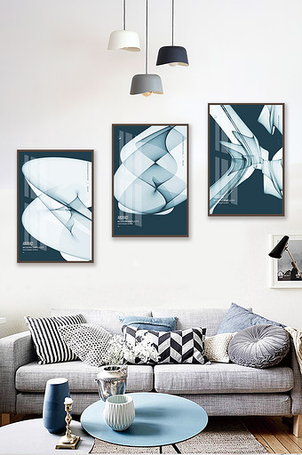 现代简约晶瓷抽象几何图案三联装饰画图片