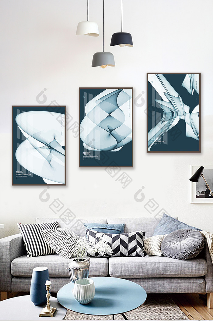 现代简约晶瓷抽象几何图案三联装饰画
