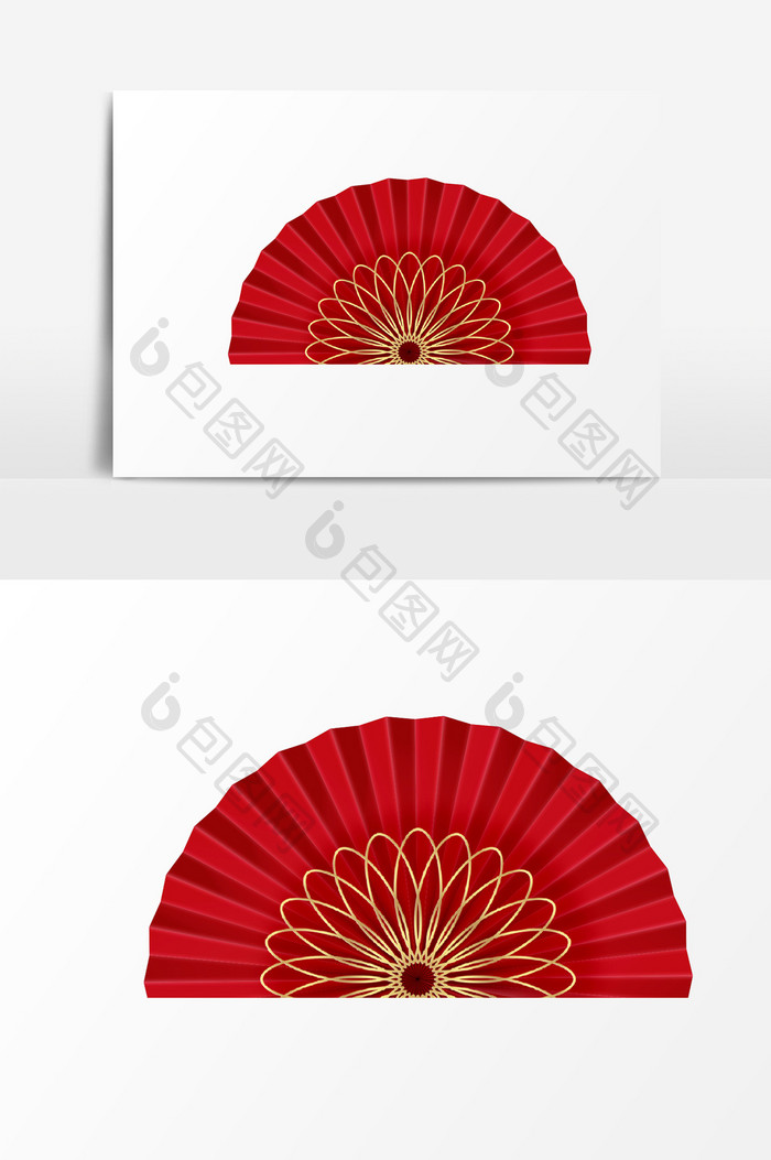 红色传统折扇PSD素材