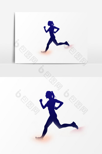 跑步的女生剪纸PSD素材图片