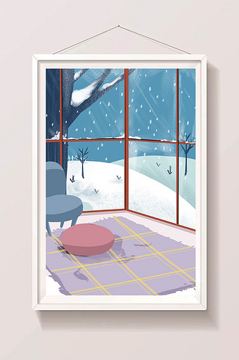 手绘雪景房子插画元素图片