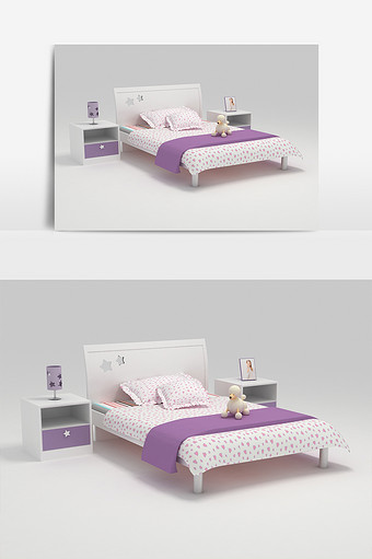 简约风儿童房单人床设计模型图片