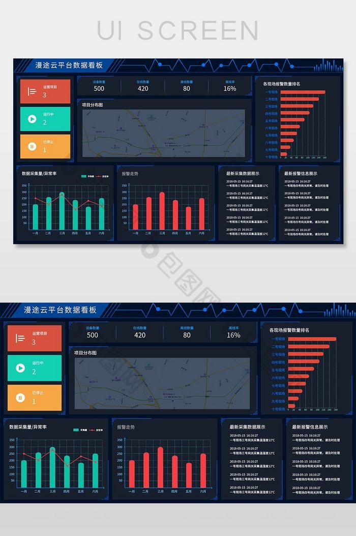 科技深色工业云数据看板UI网页界面图片图片