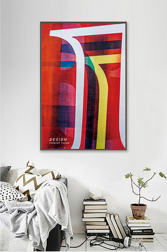 现代简约抽象色彩线条组合客厅装饰画图片