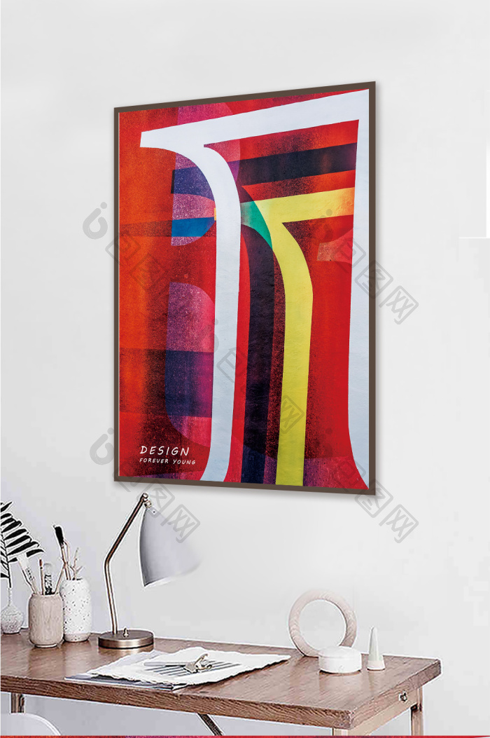 现代简约抽象色彩线条组合客厅装饰画-现代简约抽象色彩线条组合客厅装饰画效果图-【包图网】