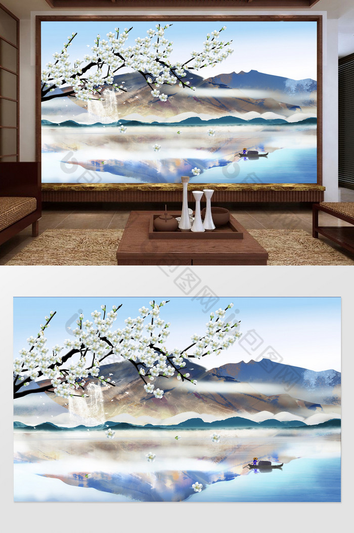 新中式大气秀丽花枝背景墙图片图片