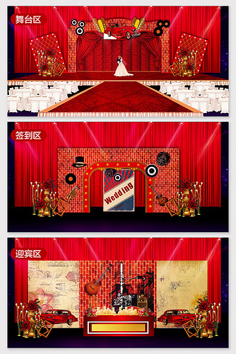 百老汇风格欧式红色婚礼效果图图片