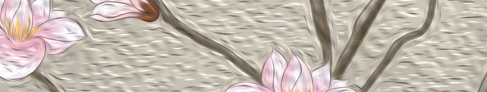 中式意境粉色玉兰花花枝水墨山油画背景墙