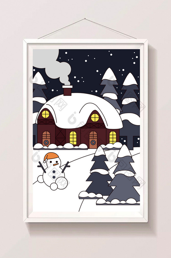 雪地圣诞节小木屋治愈系图片
