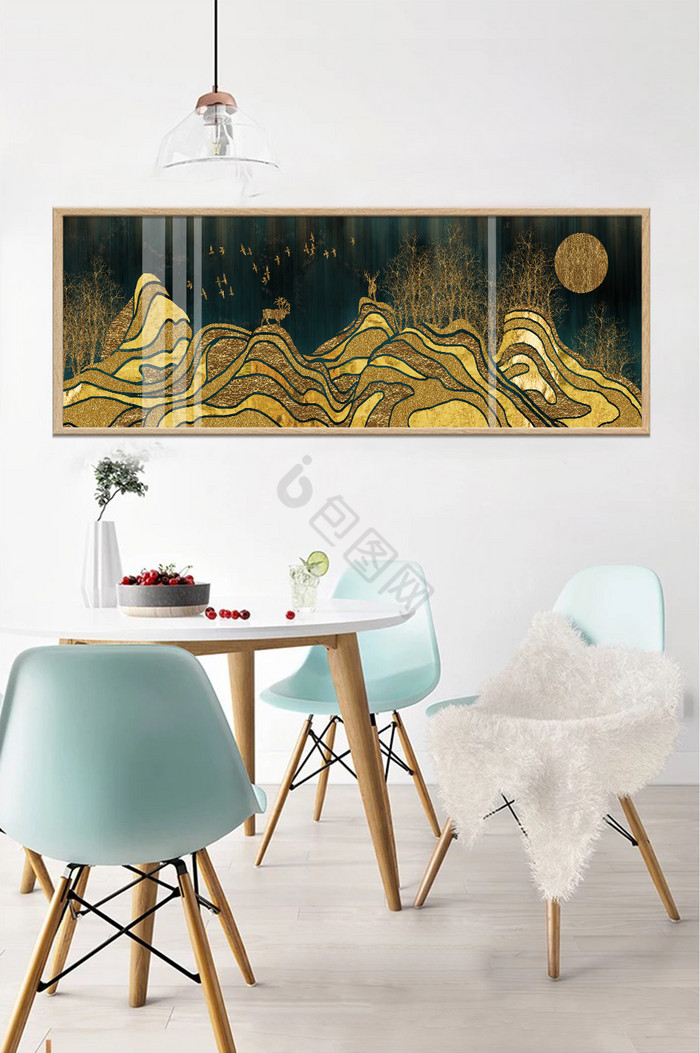 文艺金色森林晶瓷风景酒店客厅创意装饰画图片