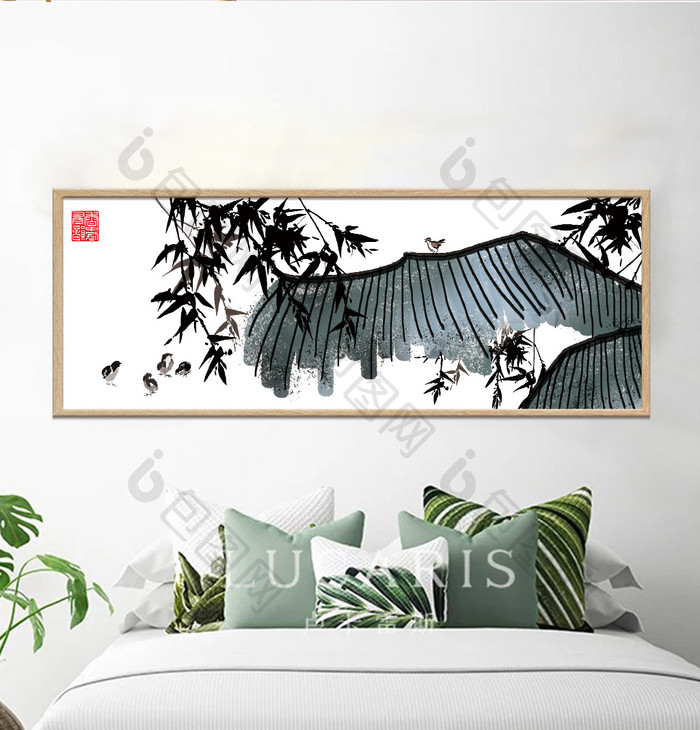 中国风手绘水墨植物风景酒店客厅装饰画