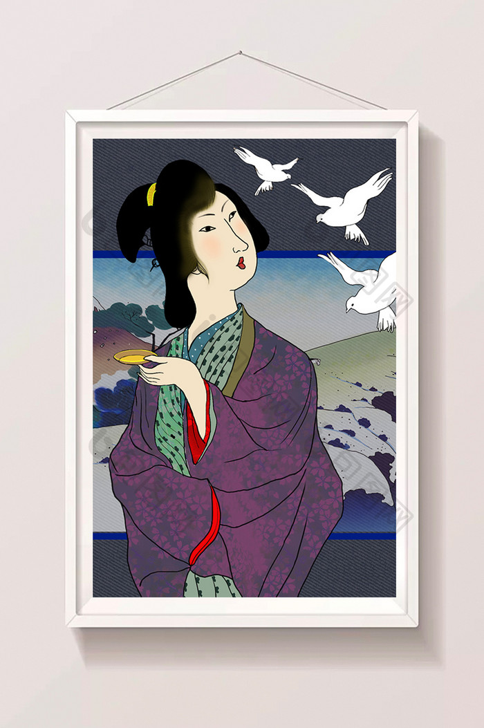 美女仕女图日式和风浮世绘插画