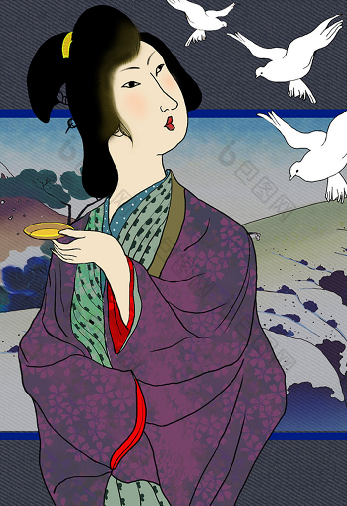 美女仕女图日式和风浮世绘插画