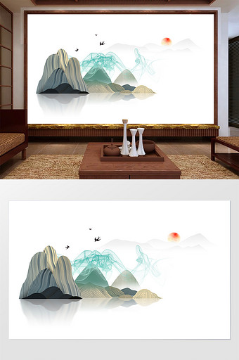 中国风简洁装饰山水背景墙图片