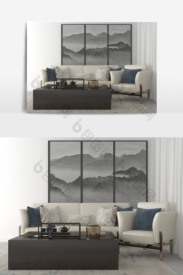 新中式客厅家具模型设计