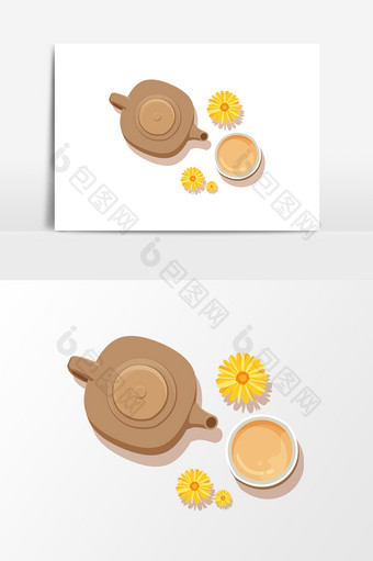 手绘菊花茶设计元素卡通图片