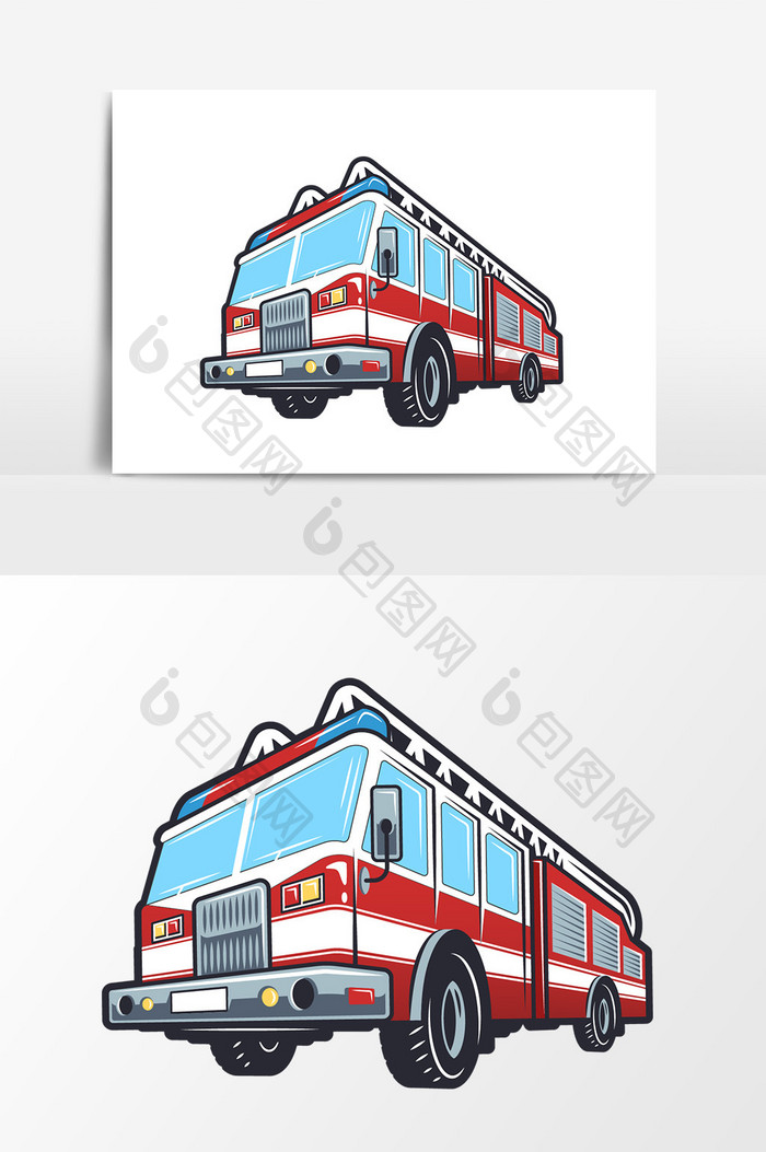 手绘消防车设计元素卡通