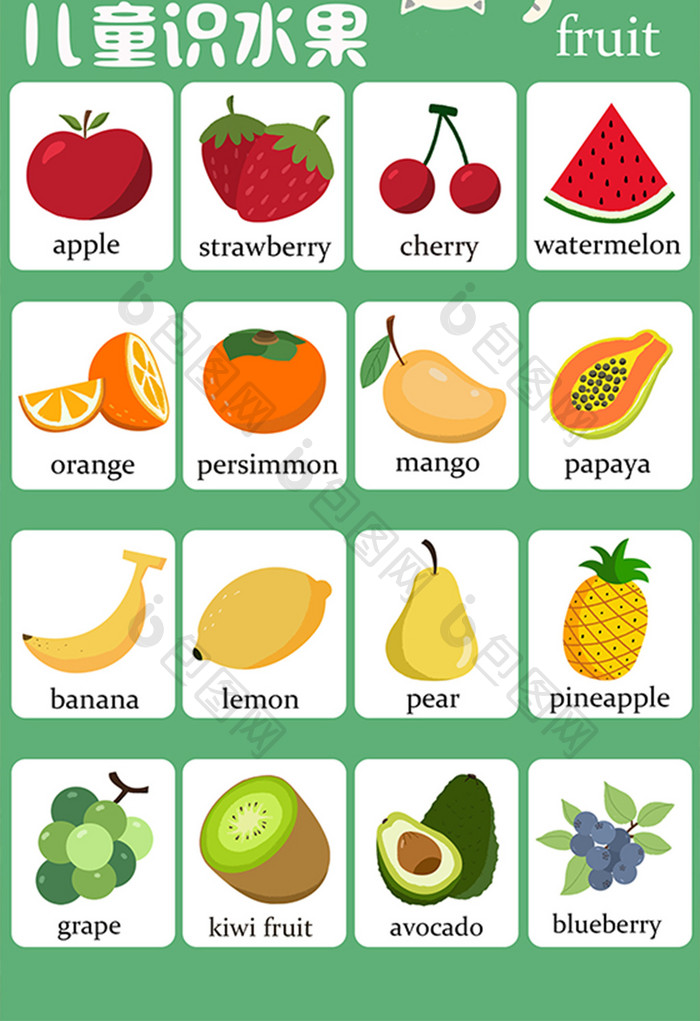 儿童教育水果英语识字图