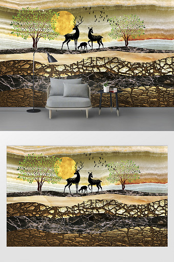 北欧现代抽象鹿客厅背景墙装饰画图片