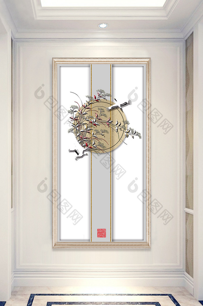 文艺中国风立体花卉植物玄关装饰画