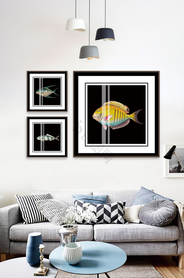 简欧大气动物晶瓷鱼客厅酒店餐厅创意装饰画图片