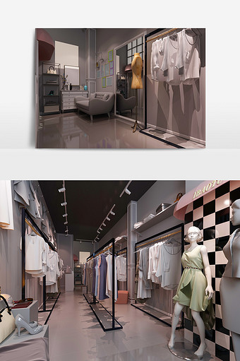 现代女装服装专卖店门面店铺3d模型图片