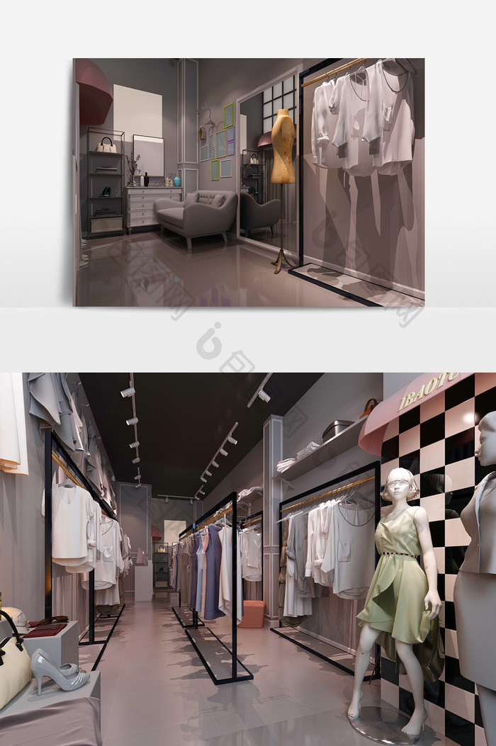 现代女装服装专卖店门面店铺3d模型