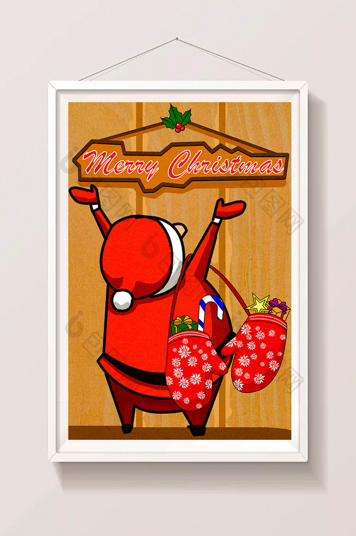 圣诞节圣诞老人手套糖果星星礼盒手绘插画