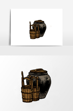 国画的木桶瓦罐日式瓦罐花瓶插画美味滋补红枣排骨汤高雅瓦罐水饺代金