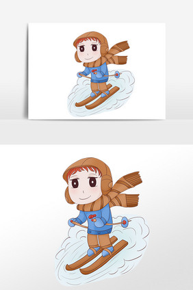 卡通小女孩滑雪插画