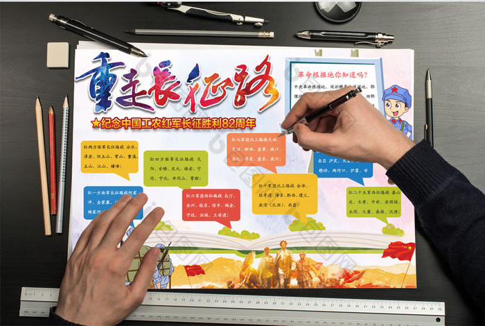 重走长征路卡通思维导图word小报模板