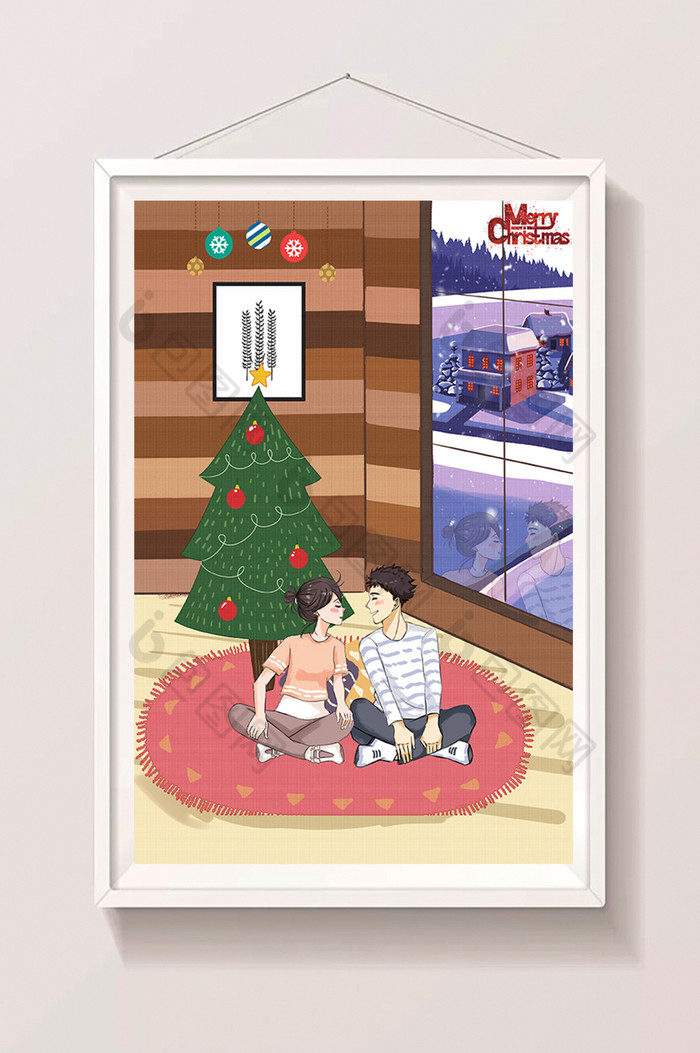 2018圣诞节圣诞礼物情侣圣诞节插画图片图片