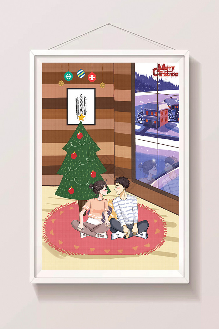 2018圣诞节圣诞礼物情侣圣诞节插画图片