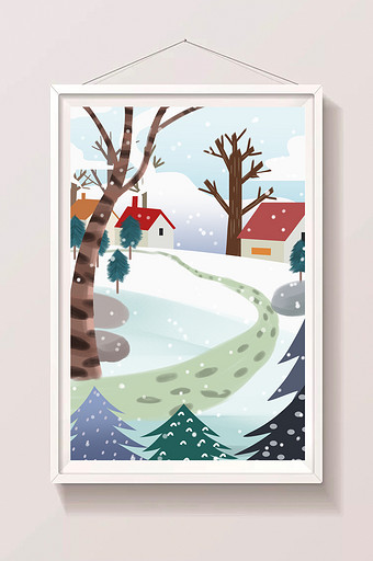 雪地房子插画背景图片