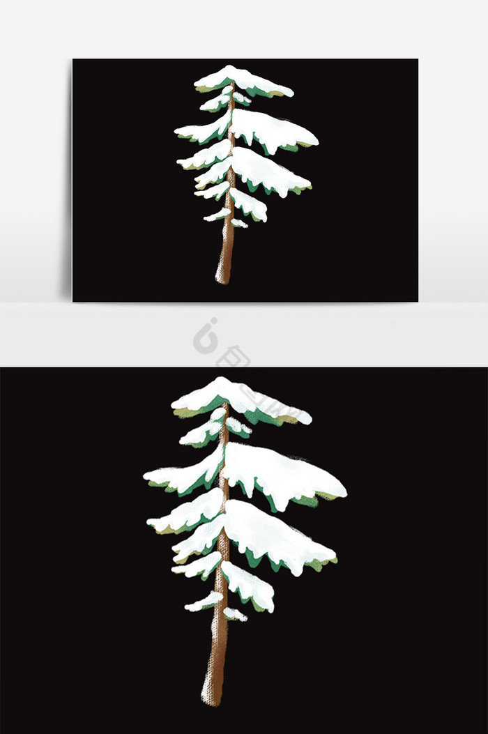 冬季雪景松树插画图片