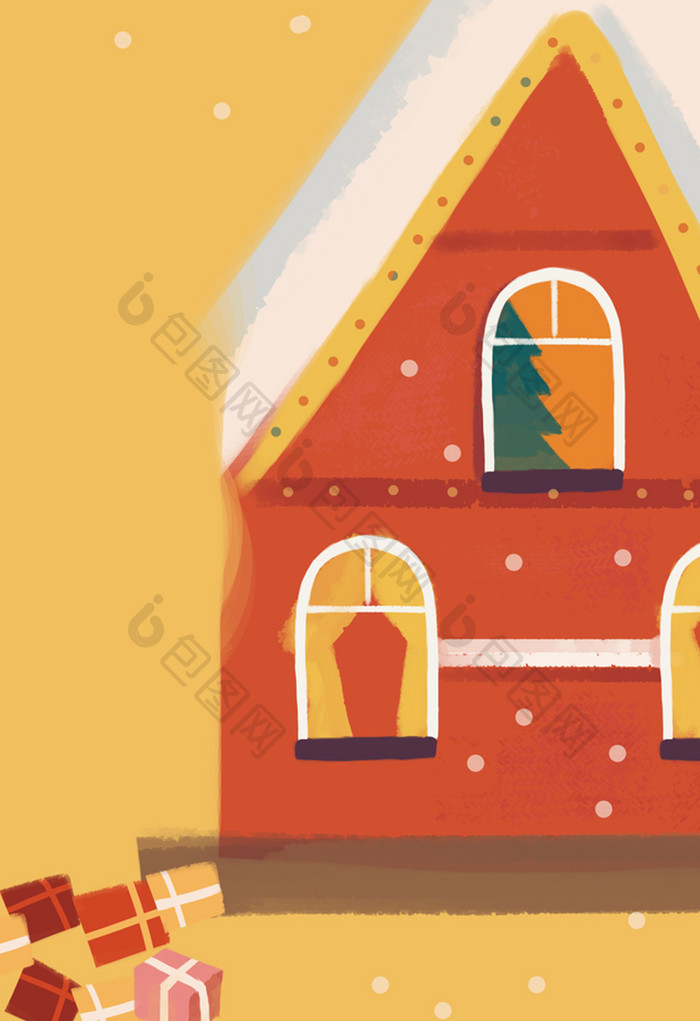 红色圣诞节房子插画背景