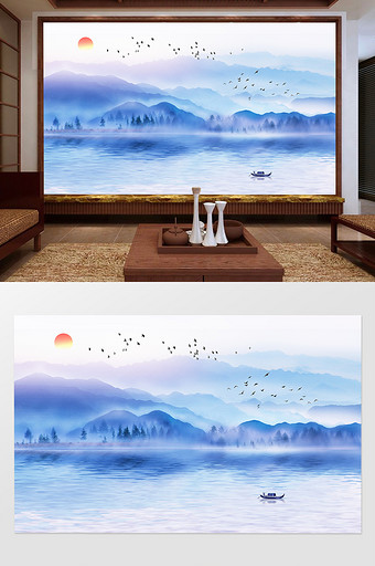 中国风山水风景唯美意境水墨电视背景墙图片