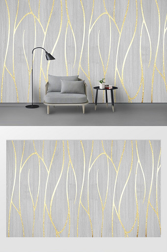 现代简约金色曲线线条木纹背景墙图片