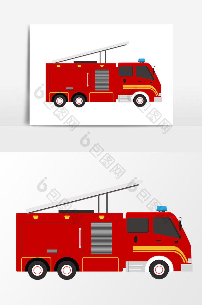 红色消防车元素设计手绘