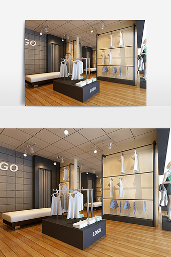 北欧风服装专卖店门面店铺整体3d模型图片