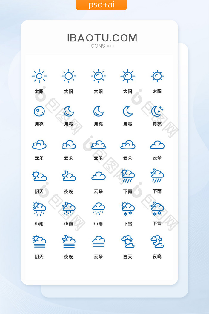 蓝色简洁天气矢量图标