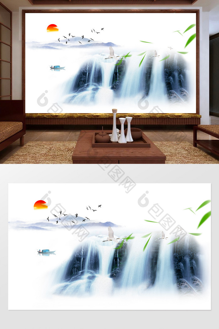 新中式中国风山水油画背景墙