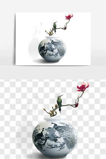 青花瓷摆件中国风组合花瓶元素图片