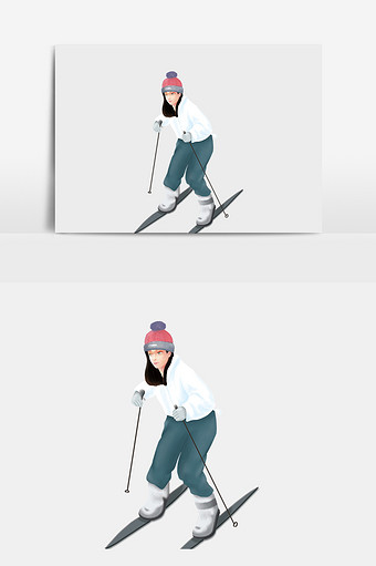 美女滑雪插画元素图片