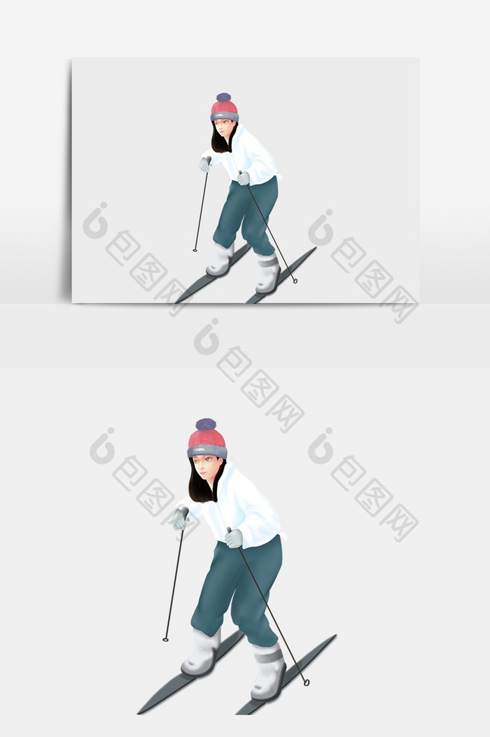 美女滑雪插画元素