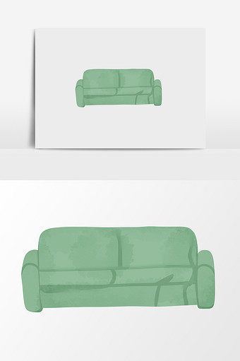 手绘绿色沙发插画元素图片