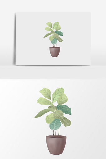 手绘绿叶盆栽插画元素图片